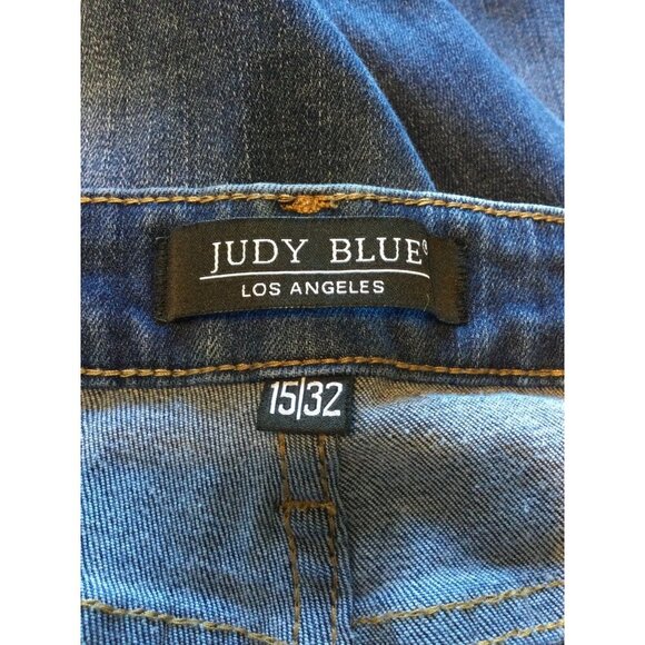 Judy Blue Distressed Skinny Jeans Size 15/32 Denim Ripped Red Plaid Patches - Picture 4 of 10